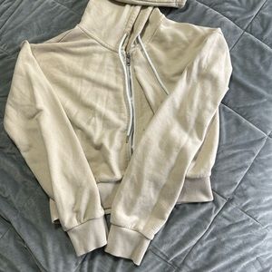 Cream Tan Cropped Sweatshirt with Full Zipper and hood